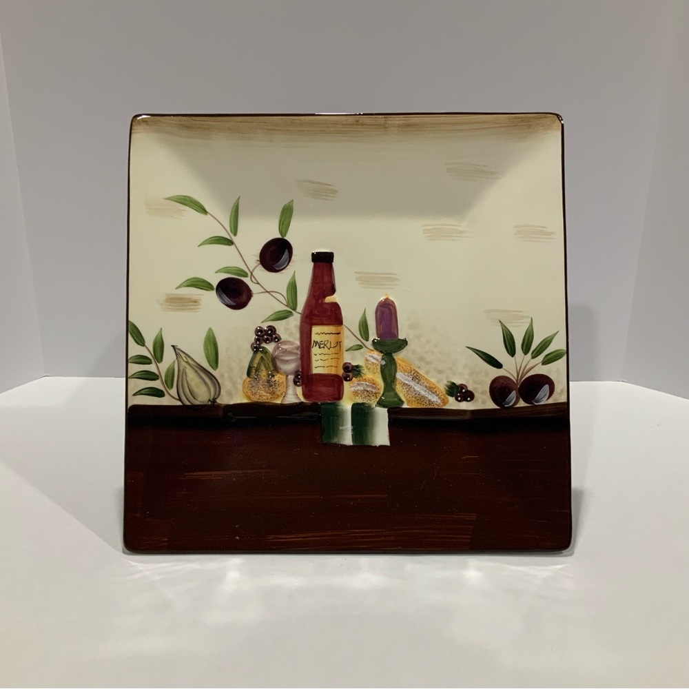 Mediterranean Theme - Wine/Olive/Fig - 12” x 12” Square Serving Ceramic Platter